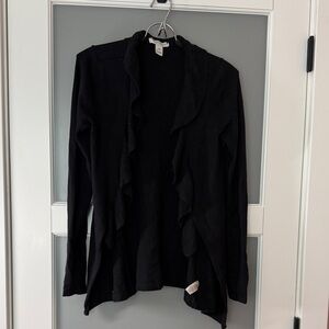 White House Black Market Black Ruffle-Trim Open Cardigan